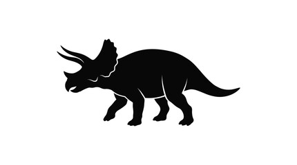 A triceratops dinosaur stands in a black silhouette against a white background © Monjurul