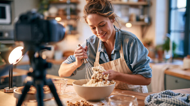 Food creator whisking batter