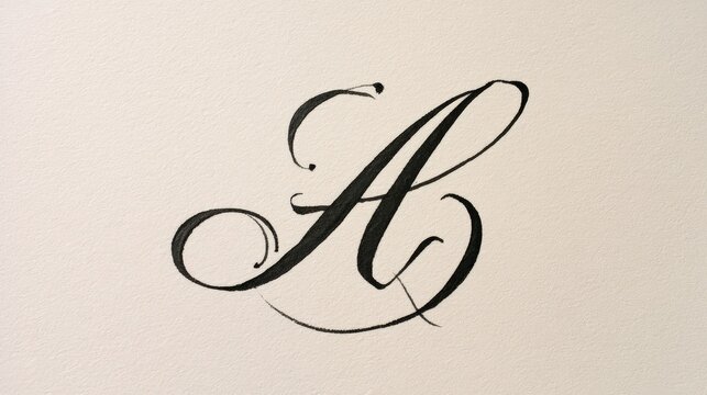 Elegant handwritten letter A in black ink on textured cream paper. This artistic calligraphy element is ideal for wedding stationery or luxury branding designs.