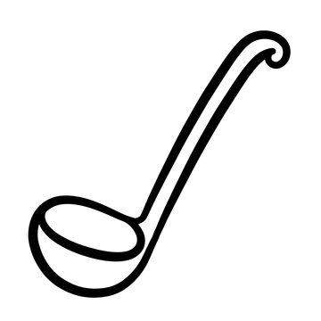 Hand drawn vector minimalist black line art illustration of a soup ladle isolated on transparent background