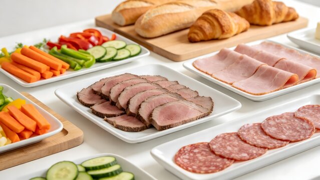 Assorted Cold Food Platter with Sliced Meats Vegetables and Bread