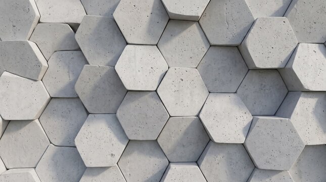 Macro texture of a modern 3D parametric hexagonal concrete tile wall