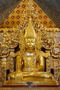 Golden Stitting Buddha statue in Sanda Muni Pagoda in Mandalay, Burma Myanmar