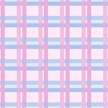 Soft Pastel Pink & Light Blue Plaid &mdash; Gentle Classic Check Seamless Pattern. Smooth, evenly spaced lines create a calm, delicate design &mdash; ideal for baby nursery, girls&rsquo; apparel, stationery. 