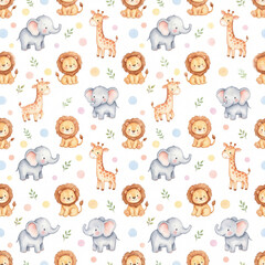 Obraz premium Watercolor Baby Safari Animals Seamless Nursery Pattern