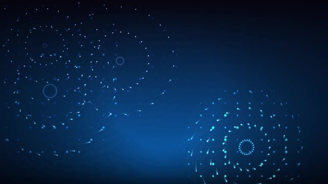Glowing blue particle patterns form a looping dark background render