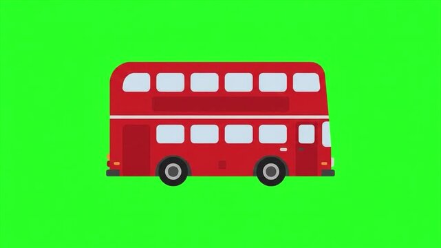 Red double decker bus moving on green screen. London red bus public transport concept. Flat design classic double decker bus icon.