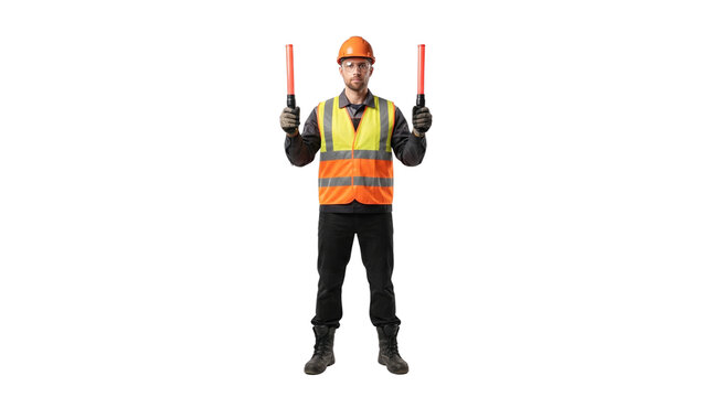 Airport Ground Crew Worker Holding Marshalling Wands