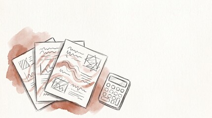 Obraz premium Hand Drawn Financial Documents and Calculator Visualizing Accounting and Tax Auditing