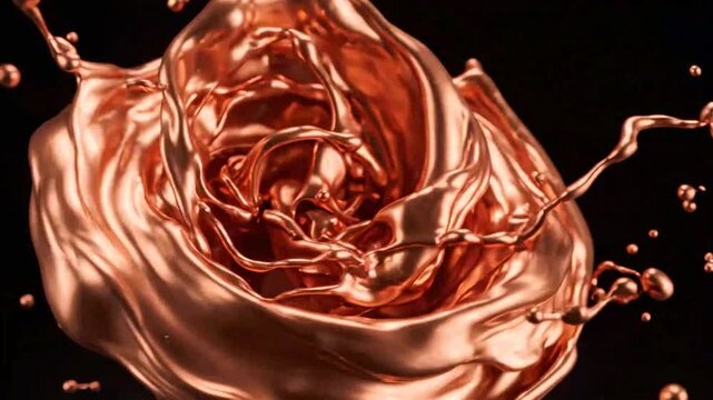 Close-up of rose gold liquid swirling in a dark background