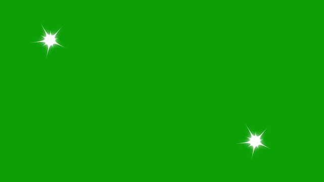 4K Night Sky Twinkling Stars Motion Graphics, Sparkling Light Bursts on green Screen Background, Glowing Starry Animation with Alpha Channel, Vector Doodles Blinking Sparkle Video.
