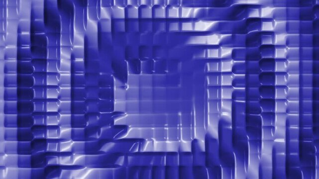 3d blue metallic grid surface animation. Shiny embossed wave pattern video background. Futuristic technology texture motion graphic.
