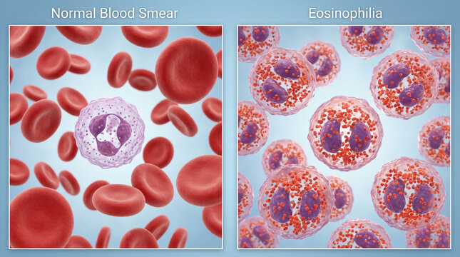 Eosinophilia vs Normal Blood Smear White Blood Cells