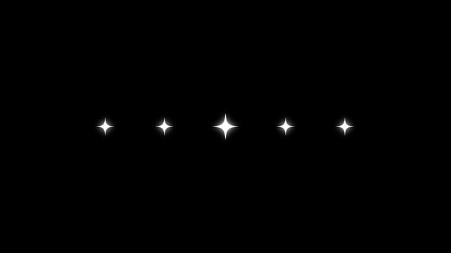 Dazzling Glowing Stars & Twinkle Light Sparkling Animation, 4K Black Screen Background, Bright Shiny Starry Night Sky Motion Graphics, Cartoon Vector Doodles Blinking Sparkle Effect.