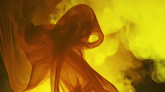 Flowing golden silk fabric moving gracefully in water video footage capturing delicate translucent waves with soft yellow and amber lighting creating an abstract atmospheric background motion effect f