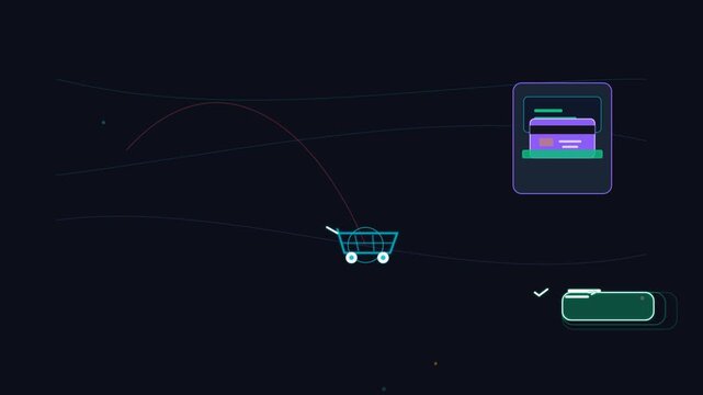 Animated e-commerce transaction sequence with credit card payment and shopping cart icon ecommerce online business money finance ecommerce online business money finance