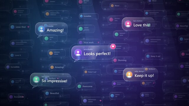 Glass Chat Bubbles Comment Wall Floating with Parallax, Seamless Loop