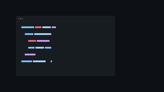 Animated code editor screen writing software development concept with colorful syntax highlighting programming