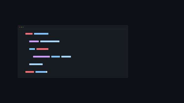 Animated code typing on dark mode ide window for software development and tech backgrounds programming