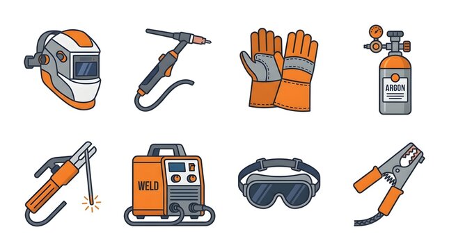 Industrial welder clipart set with safety tools and equipment