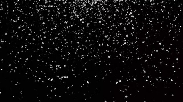 Beautiful realistic snow flakes falling animation on a black screen background,Gentle Christmas Morning Snow - loop, alpha channel. winter, slowly falling snow effect,4k animation