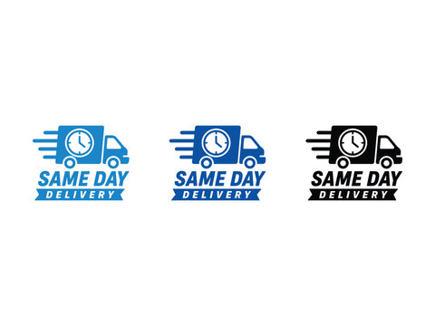 Set of same day delivery icons with truck and clock symbols.