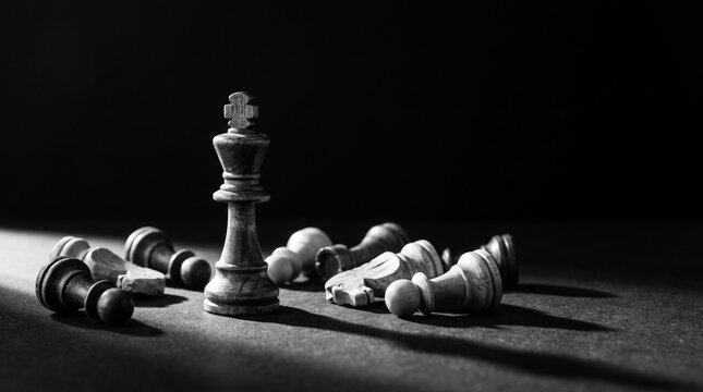 Chess King Standing Among Fallen Pieces