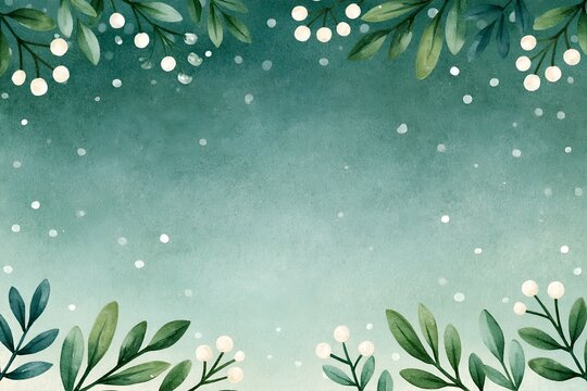 Watercolor botanical border with holly-like leaves