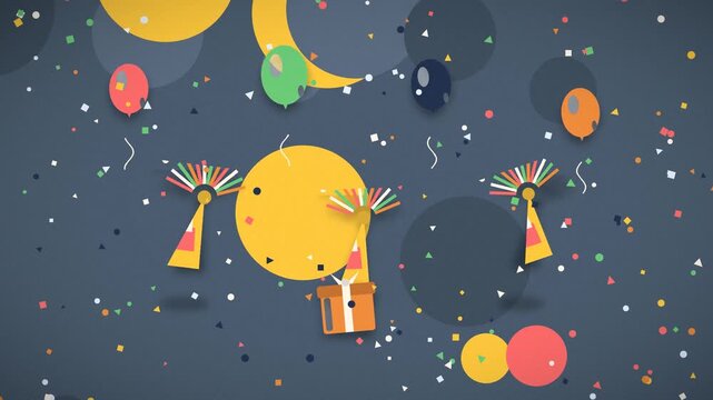Festive balloons and crescent moon drift across a starry night sky celebration decorations holiday party sky