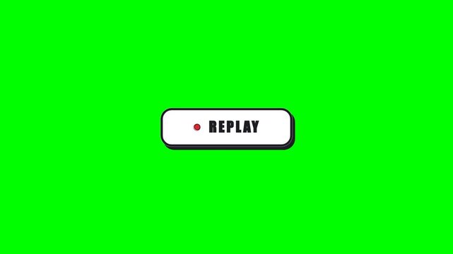 Replay text with blinking animation on green screen background. 4k