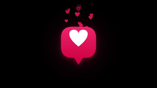 Animated red heart social media like notification bubble loop