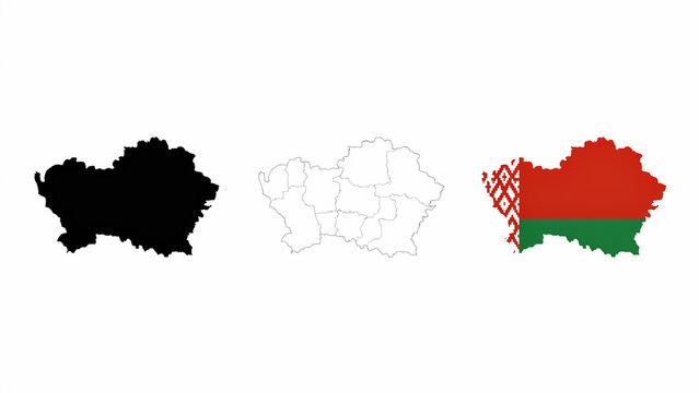 Belarus map silhouette outline and national flag shape isolated on