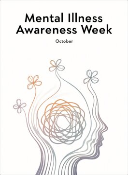 Mental Illness Awareness Week Illustration With Flowering Head Profile.