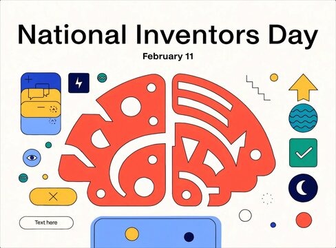 National Inventors Day Graphic Design With Brain Icon.