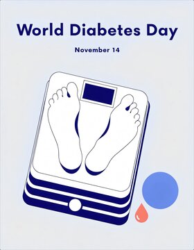 World Diabetes Day Awareness Poster With Scale And Blood Drop.
