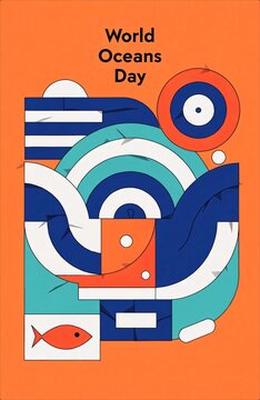 World Oceans Day abstract geometric illustration poster.