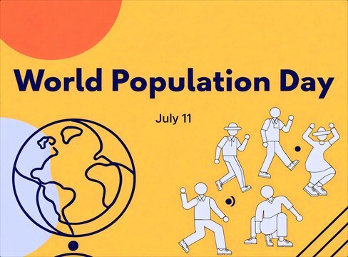 World Population Day Poster With Globe And People Illustration.