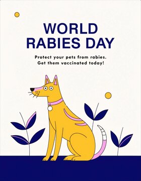 World Rabies Day Poster Featuring Illustrated Yellow Dog.