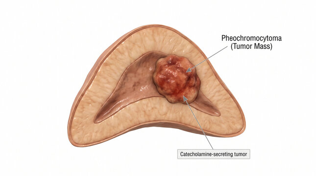 Adrenal Gland Cross Section Showing Pheochromocytoma Catecholamine Secreting Tumor Mass