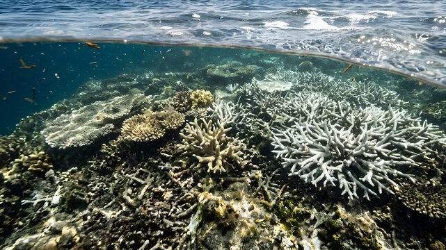 Global warming and climate change causing coral reef to die With copyspace for text