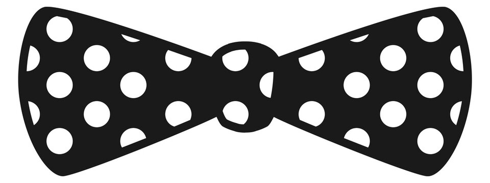 A black and white image of a bow tie with a white polka dot pattern
