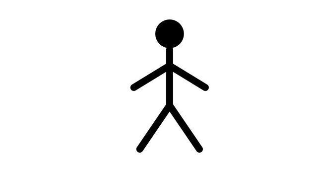 Stick figure animation video clip. Black line art person moving arms and legs. Minimalist human motion graphics element