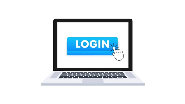 Hand cursor clicking a login button on a laptop computer screen