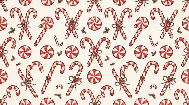 christmas candy cane seamless pattern with peppermints holiday sweet treats design.