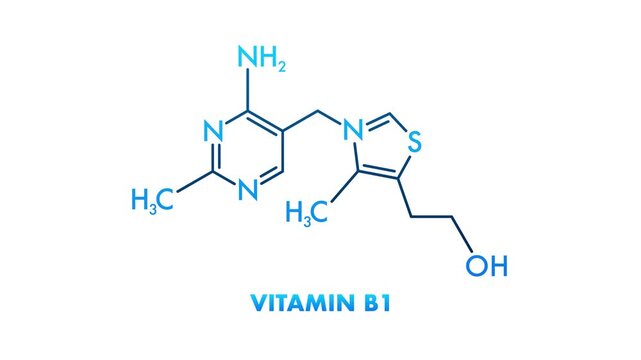 Vitamin B1 chemical skeletal formula animation