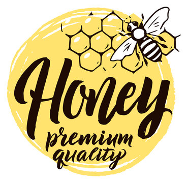 A logo for honey that says premium quality