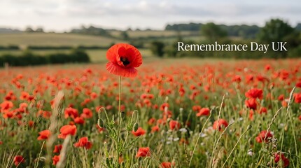Fototapeta premium A vibrant field of red poppies symbolizes remembrance and honors the sacrifices made by veterans and service members in the united kingdom