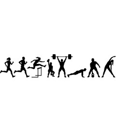 Obraz premium Group of People Silhouettes Playing with Ball, Dynamic Children and Adults in Sport, Dance, Music and Active Lifestyle Vector Illustration