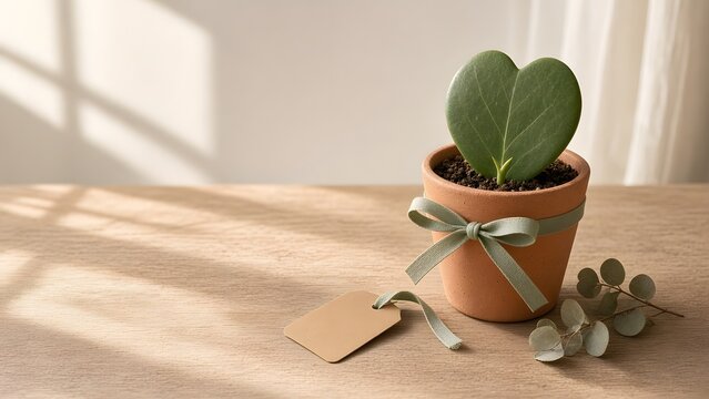 Heart Shaped Hoya Plant in Terracotta Pot with Ribbon for Valentine's Day