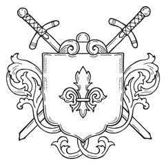 A shield with a sword and a fleur de lis on it © ONYXprj